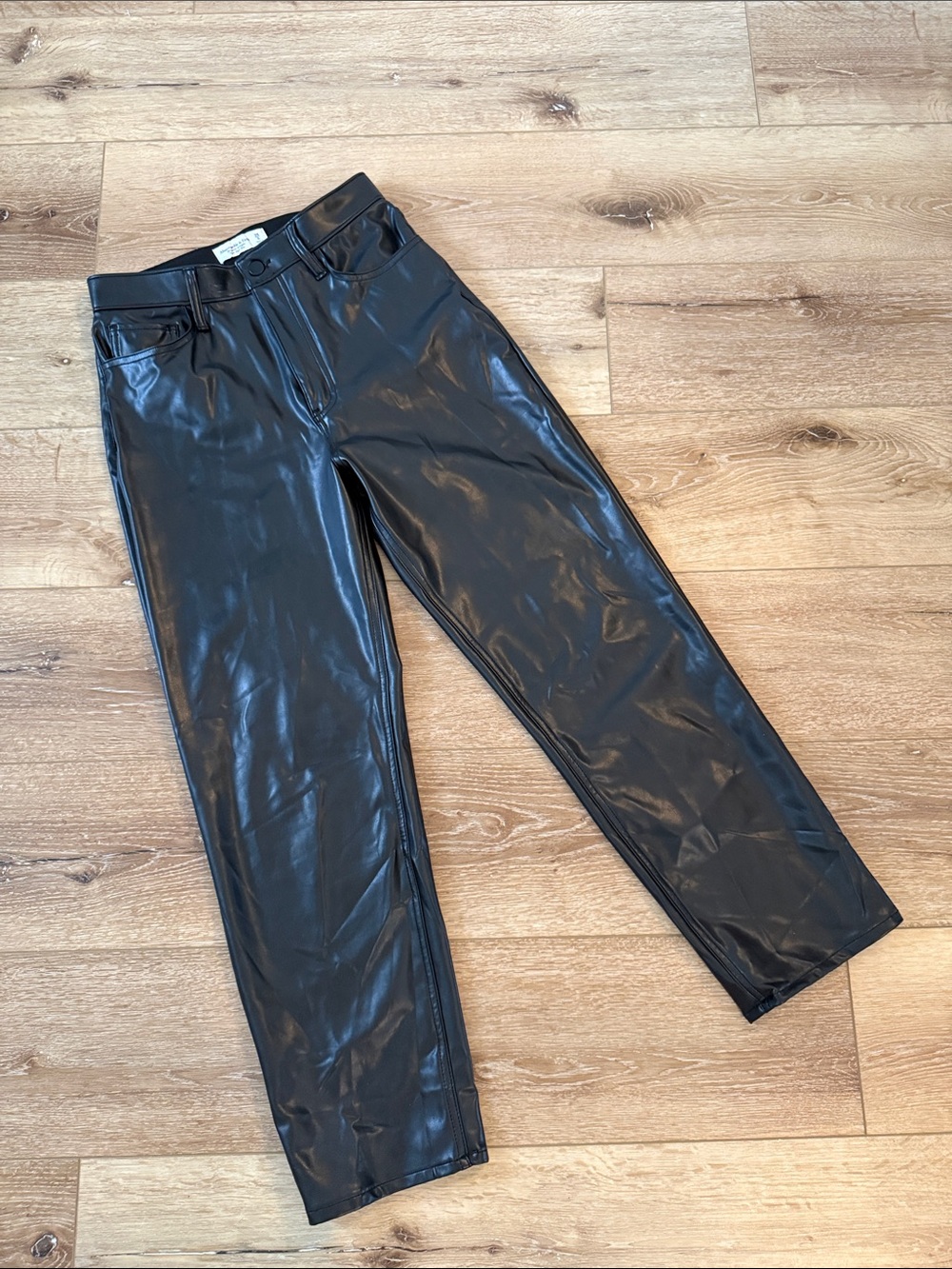 Abercrombie & Fitch Black Ultra High-Rise Faux Leather Straight Pants